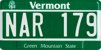 VT license plate NAR179