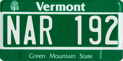 VT license plate NAR192
