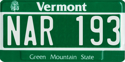 VT license plate NAR193