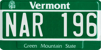 VT license plate NAR196