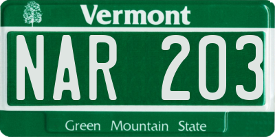 VT license plate NAR203