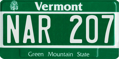 VT license plate NAR207