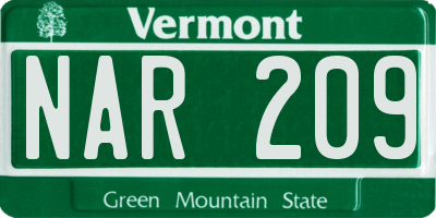 VT license plate NAR209
