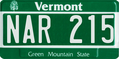 VT license plate NAR215