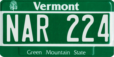 VT license plate NAR224