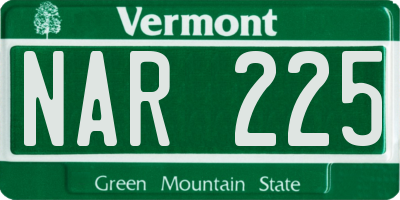 VT license plate NAR225