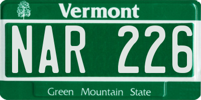 VT license plate NAR226
