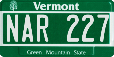 VT license plate NAR227