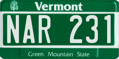 VT license plate NAR231