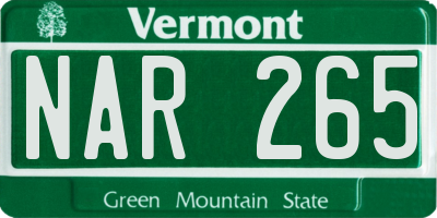 VT license plate NAR265