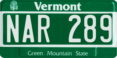 VT license plate NAR289