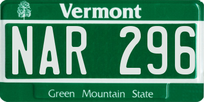 VT license plate NAR296