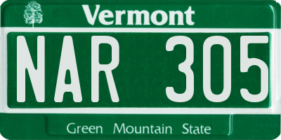 VT license plate NAR305