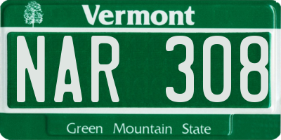 VT license plate NAR308
