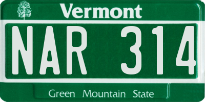 VT license plate NAR314