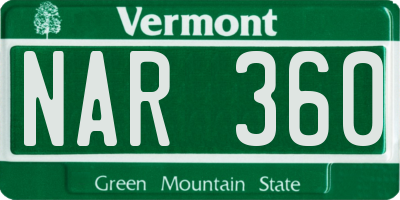 VT license plate NAR360