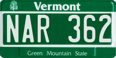 VT license plate NAR362
