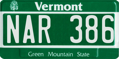VT license plate NAR386