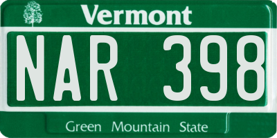 VT license plate NAR398