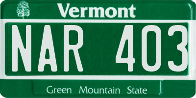 VT license plate NAR403