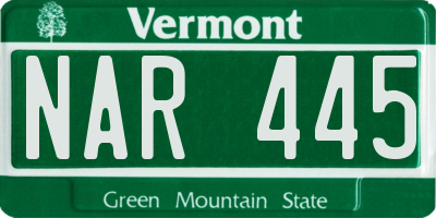 VT license plate NAR445