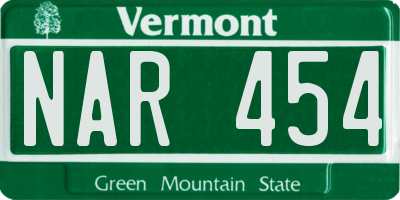 VT license plate NAR454