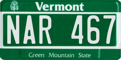 VT license plate NAR467
