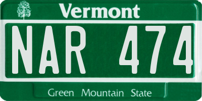 VT license plate NAR474