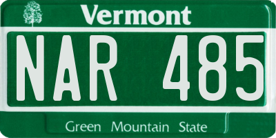 VT license plate NAR485