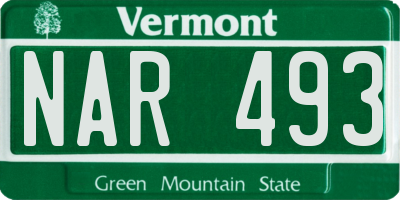 VT license plate NAR493