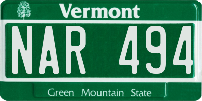 VT license plate NAR494