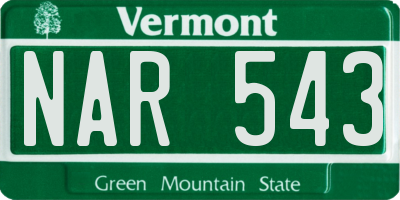 VT license plate NAR543