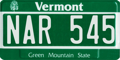 VT license plate NAR545
