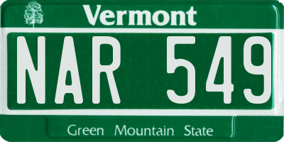 VT license plate NAR549