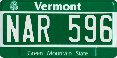 VT license plate NAR596