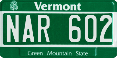 VT license plate NAR602