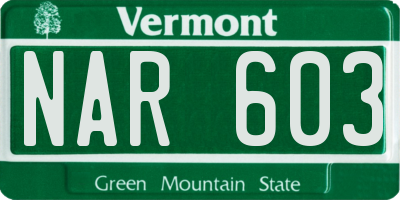 VT license plate NAR603