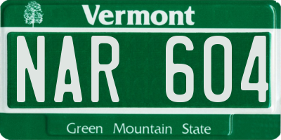 VT license plate NAR604