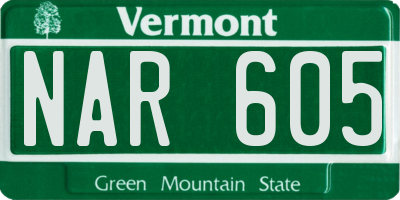 VT license plate NAR605