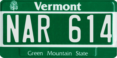VT license plate NAR614