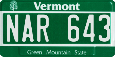 VT license plate NAR643