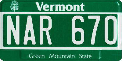 VT license plate NAR670