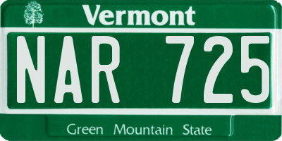 VT license plate NAR725