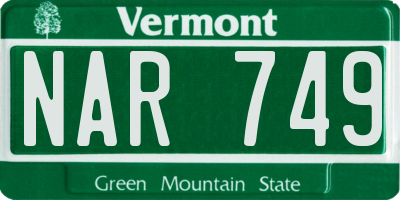 VT license plate NAR749