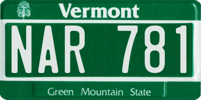 VT license plate NAR781