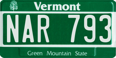 VT license plate NAR793