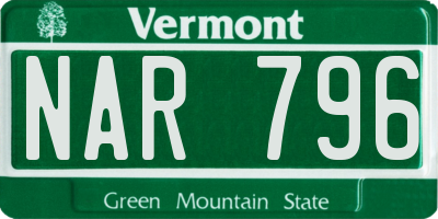 VT license plate NAR796