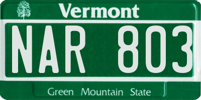 VT license plate NAR803