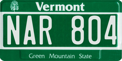 VT license plate NAR804