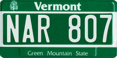 VT license plate NAR807